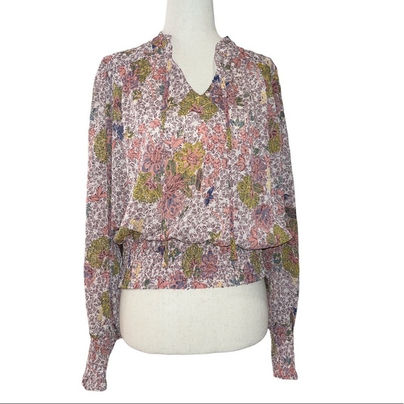 Joie Tops - Joie Smocked Pink Floral Sheer Top